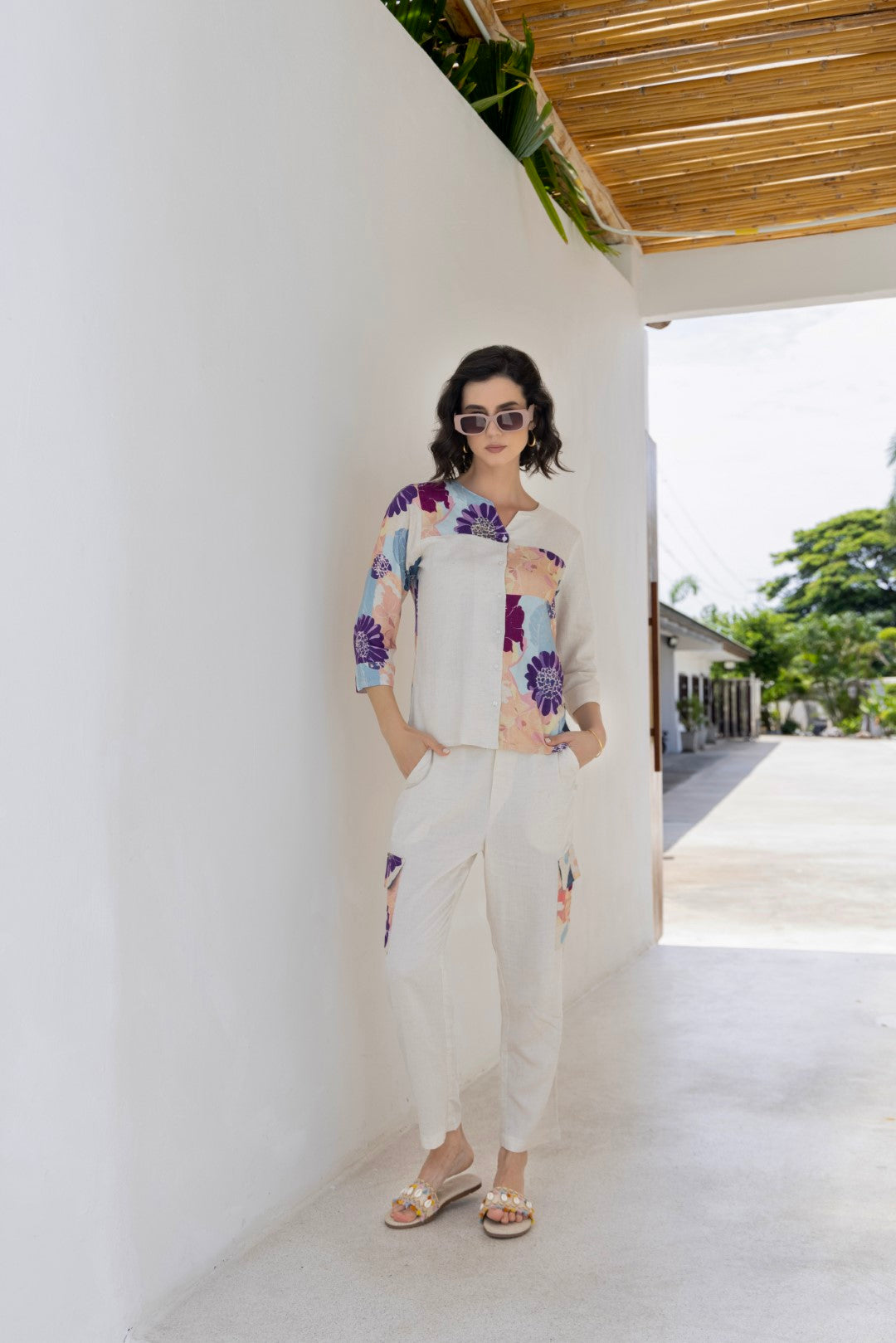 Rayon All Over Print Beige Lumiere Luxe-Premium Co-Ord Set