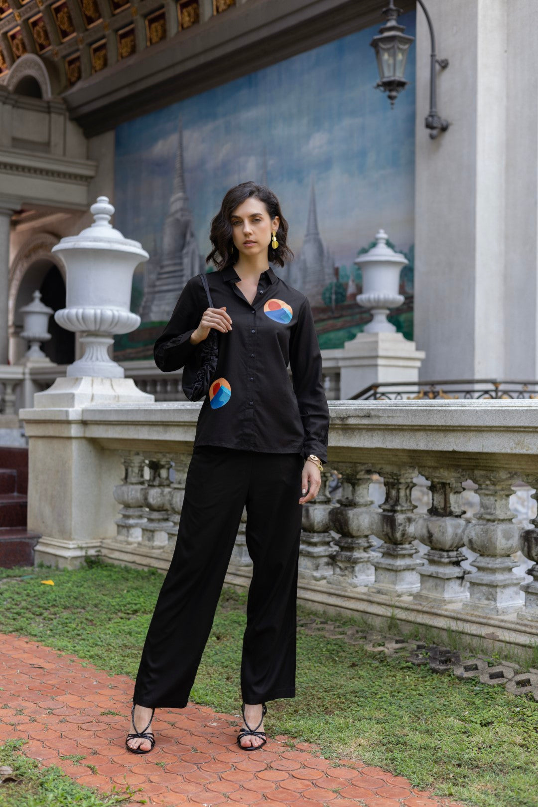 Rayon Chest Print Black Both Side Co-Ord Set