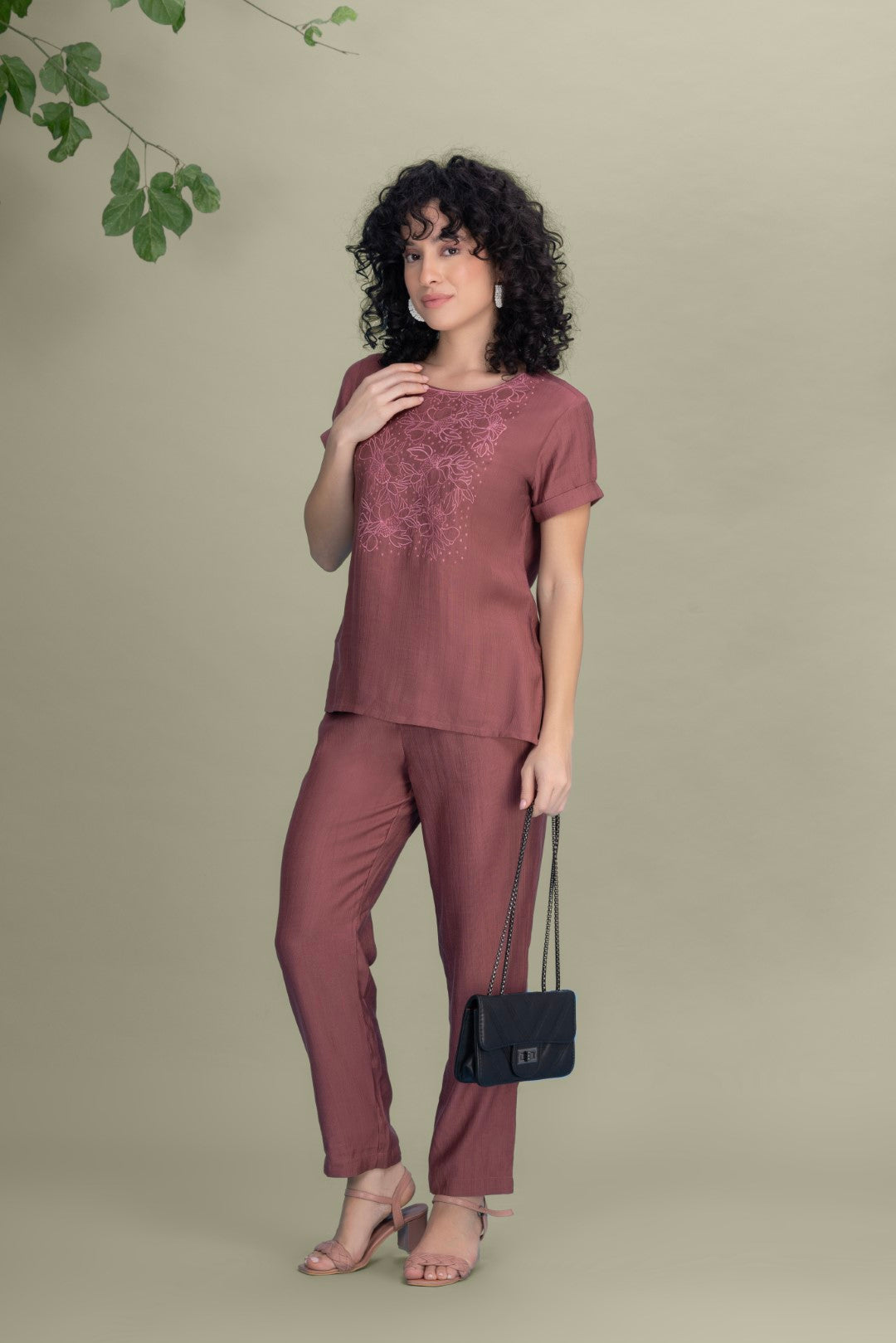 Silk Embroidered Rust Co-Ord Set