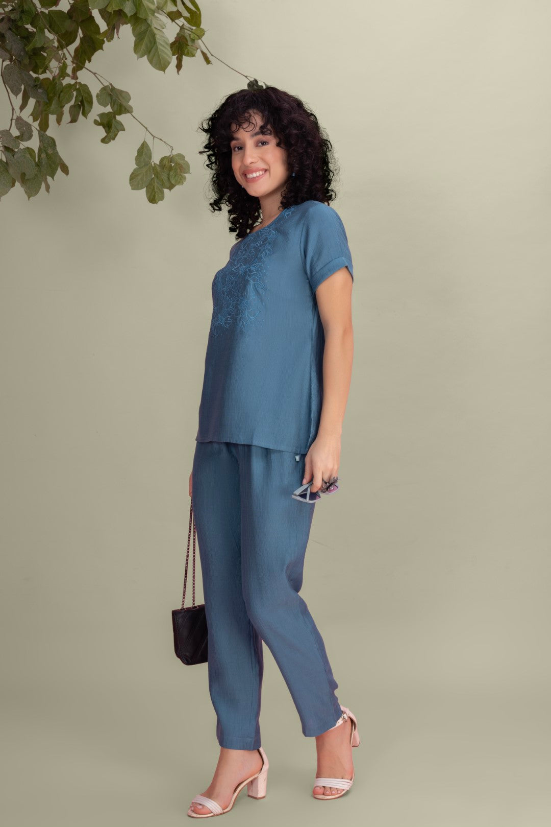 Silk Embroidered Teal Co-Ord Set