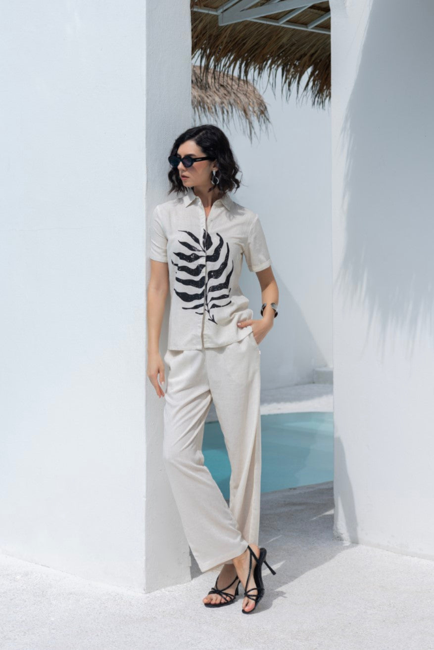 Rayon Chest Print Natural Lumiere Luxe-Premium Co-Ord Set