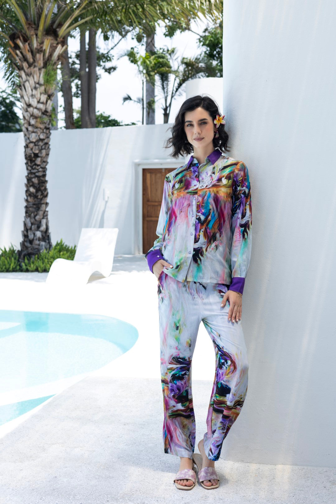 Rayon All Over Print Dark Lavender Lumiere Luxe-Premium Co-Ord Set