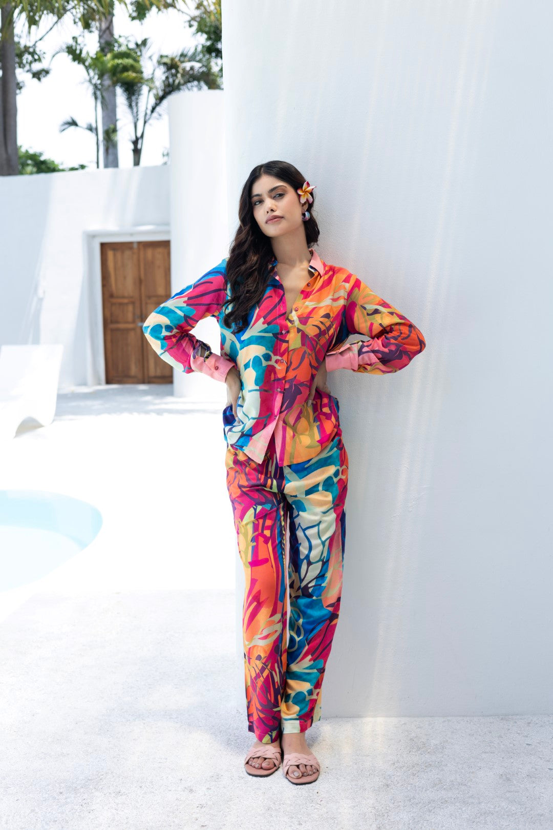 Rayon All Over Print Multi Fuchsia Lumiere Luxe-Premium Co-Ord Set