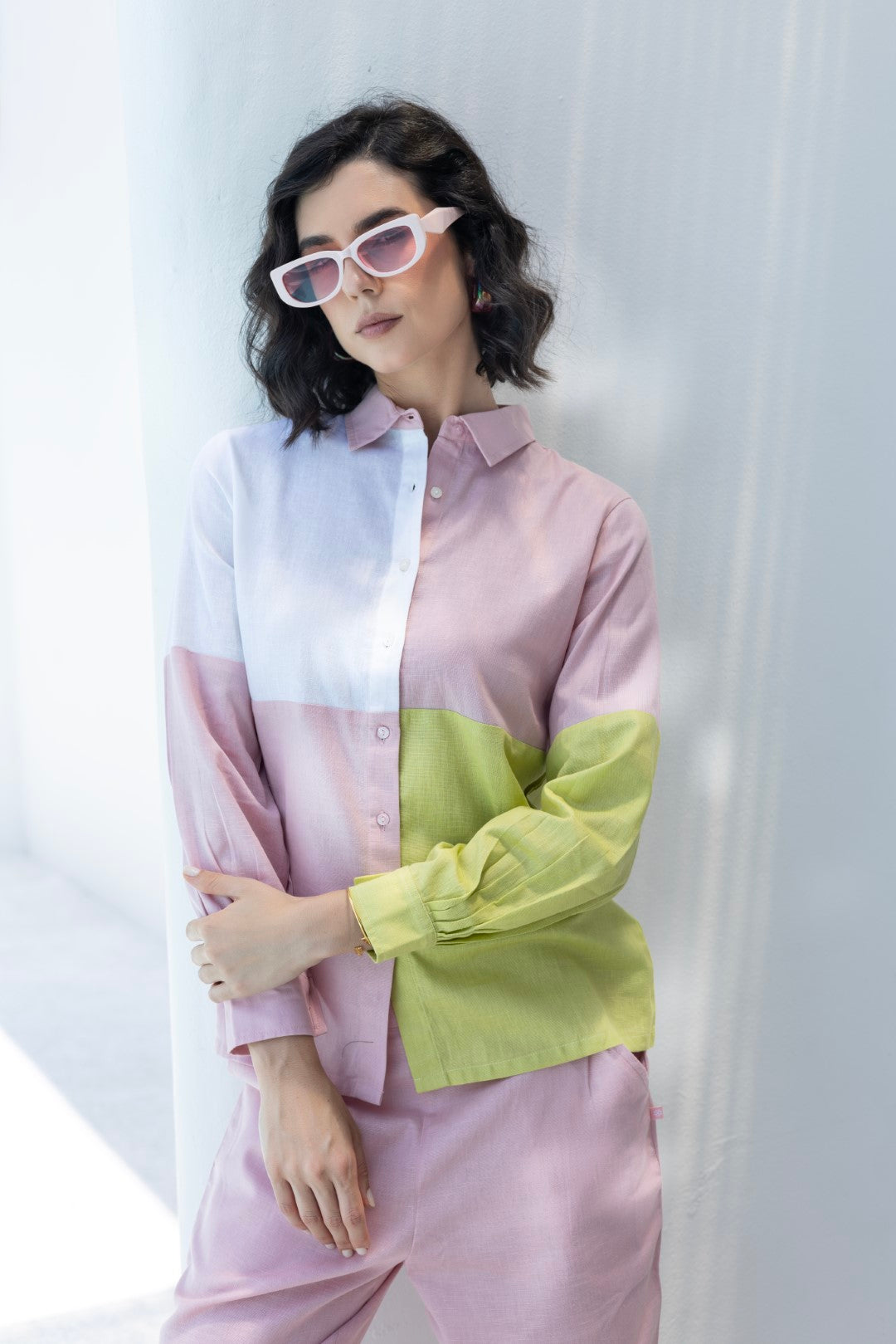 Cotton Solid Pink Lumiere Luxe-Premium Co-Ord Set