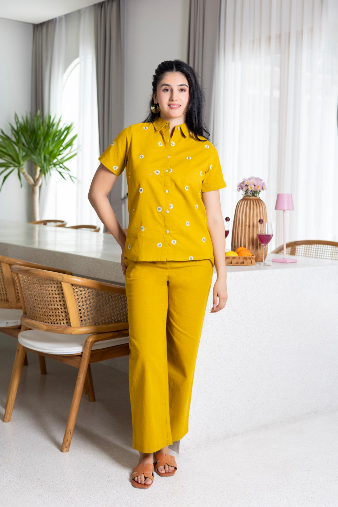 Cotton Chest Print Mustard Co-Ord Set