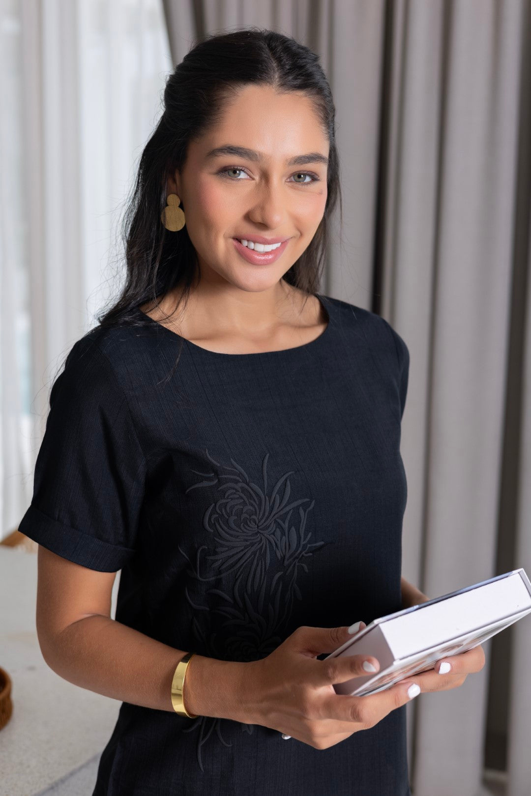 Cotton Chest Print Black Co-Ord Set