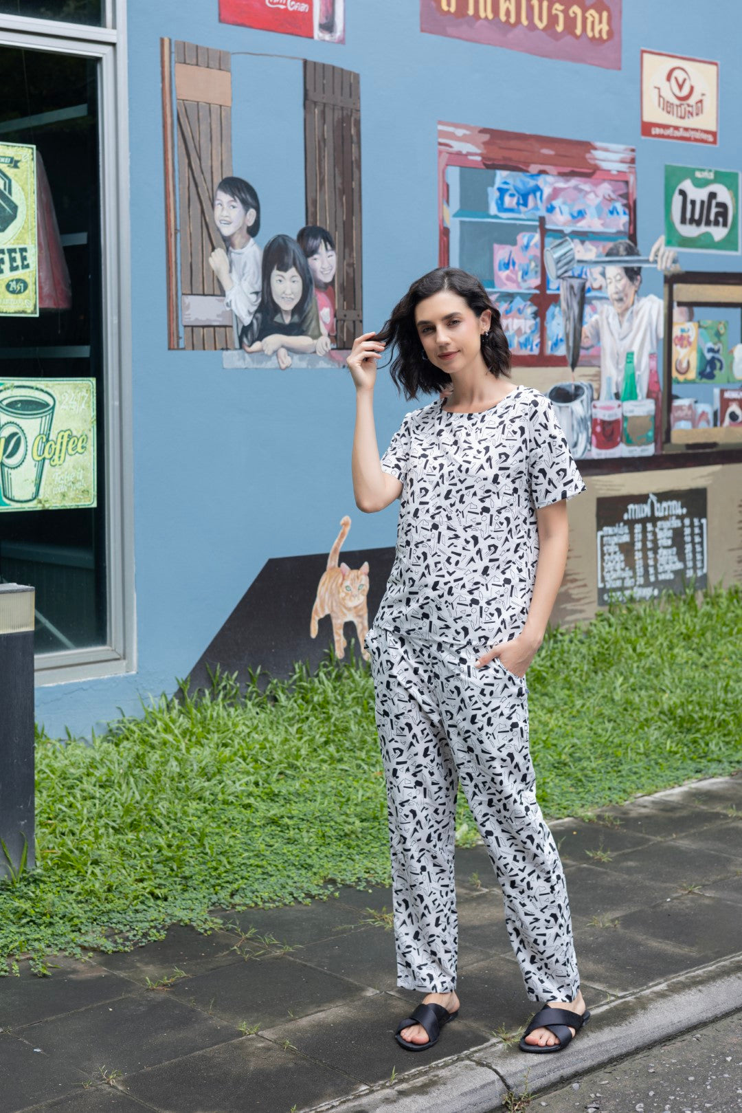 Viscose Blend All Over Print Black Co-Ord Set