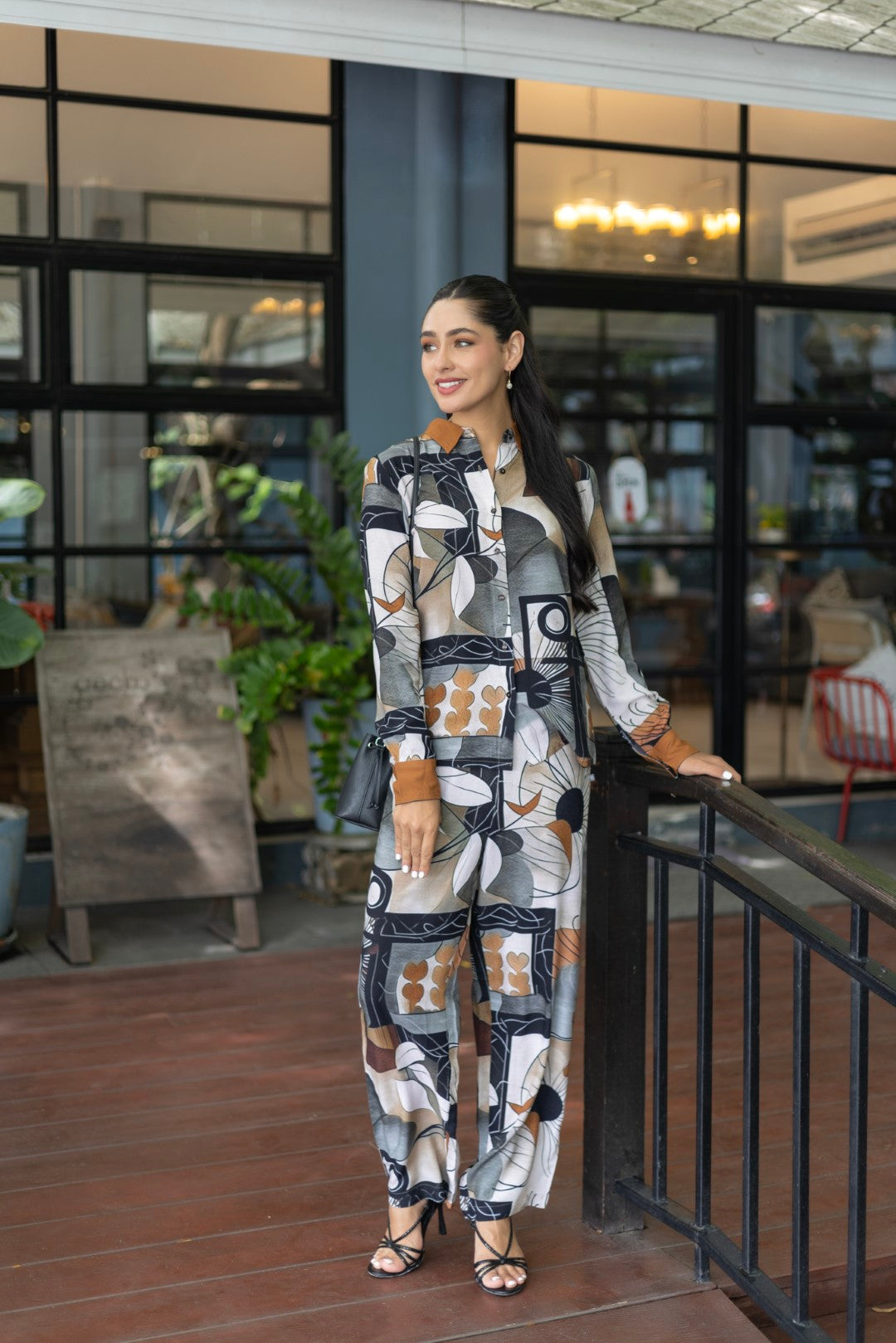 Rayon All Over Print Brown Lumiere Luxe-Premium Co-Ord Set