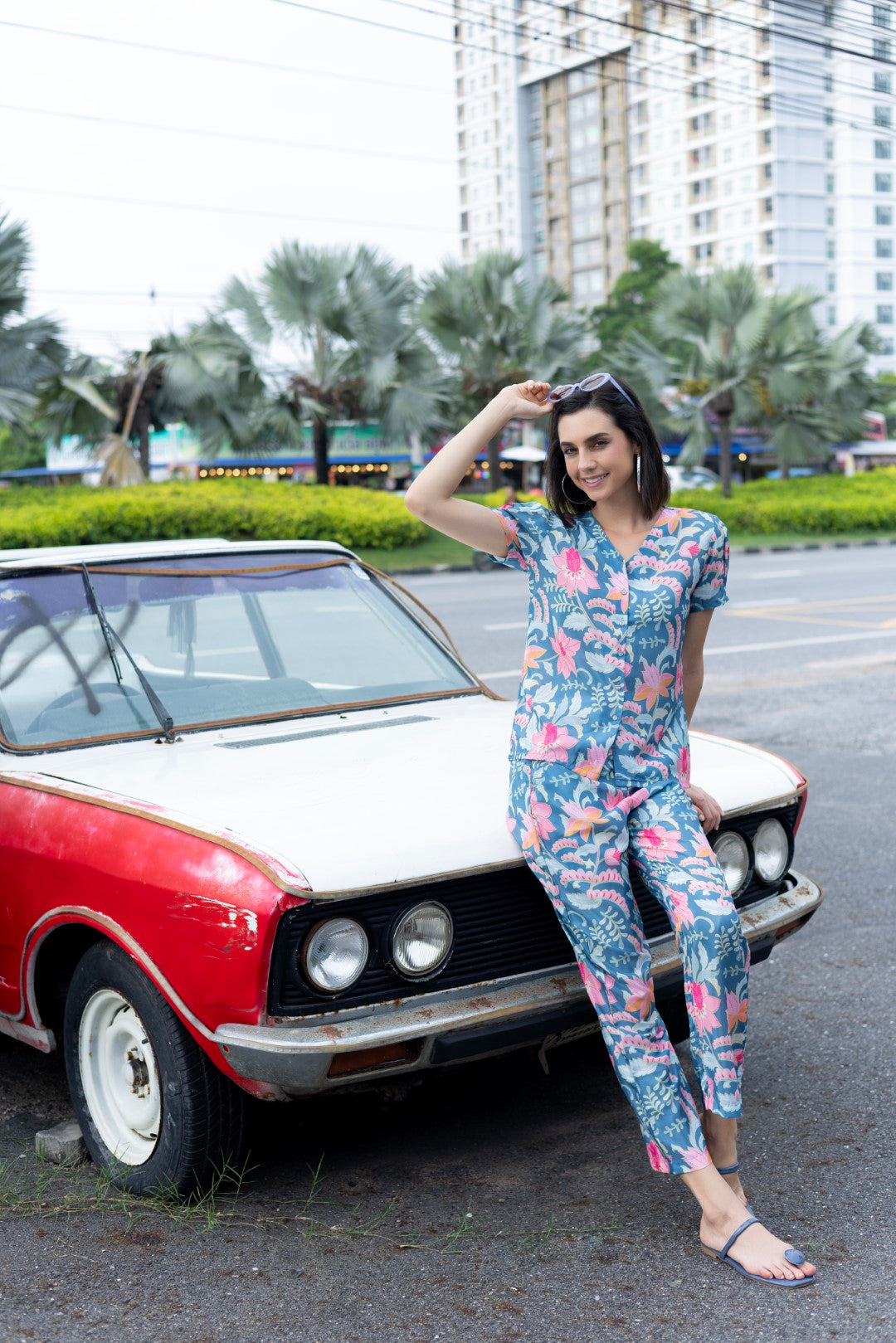 Poly Chinon All Over Print Teal Co-Ord Set