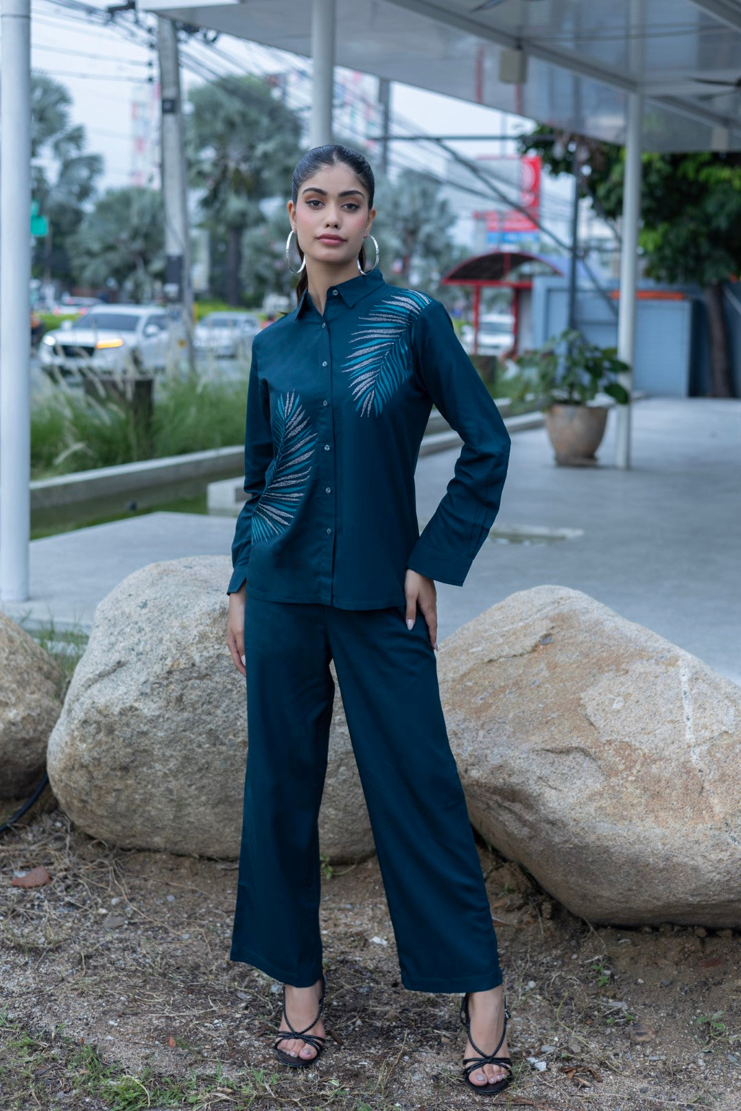 Rayon Chest Print Corsair Co-Ord Set