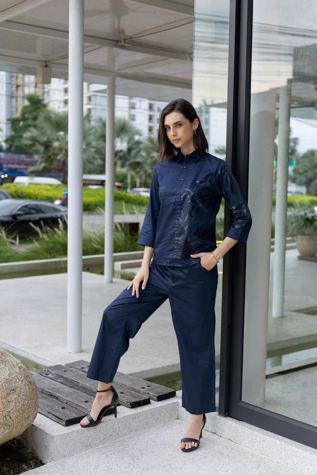 Cotton Chest Print Navy Co-Ord Set