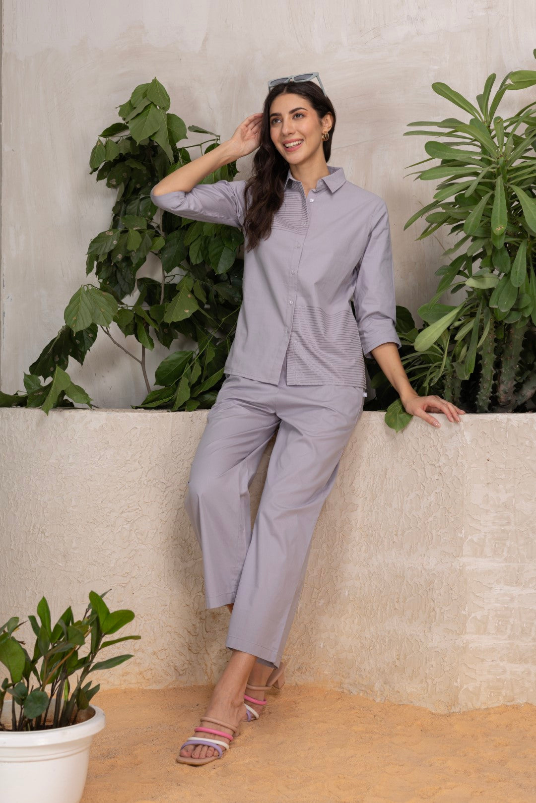 Poplin Chest Print Opal Grey Co-Ord Set