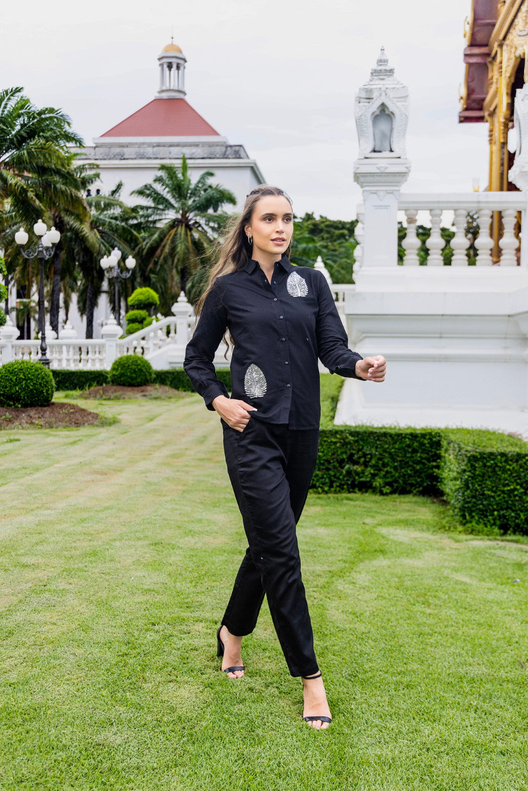 Cotton Satin Embroidered Black Lumiere Luxe - Premium Co-Ord Set