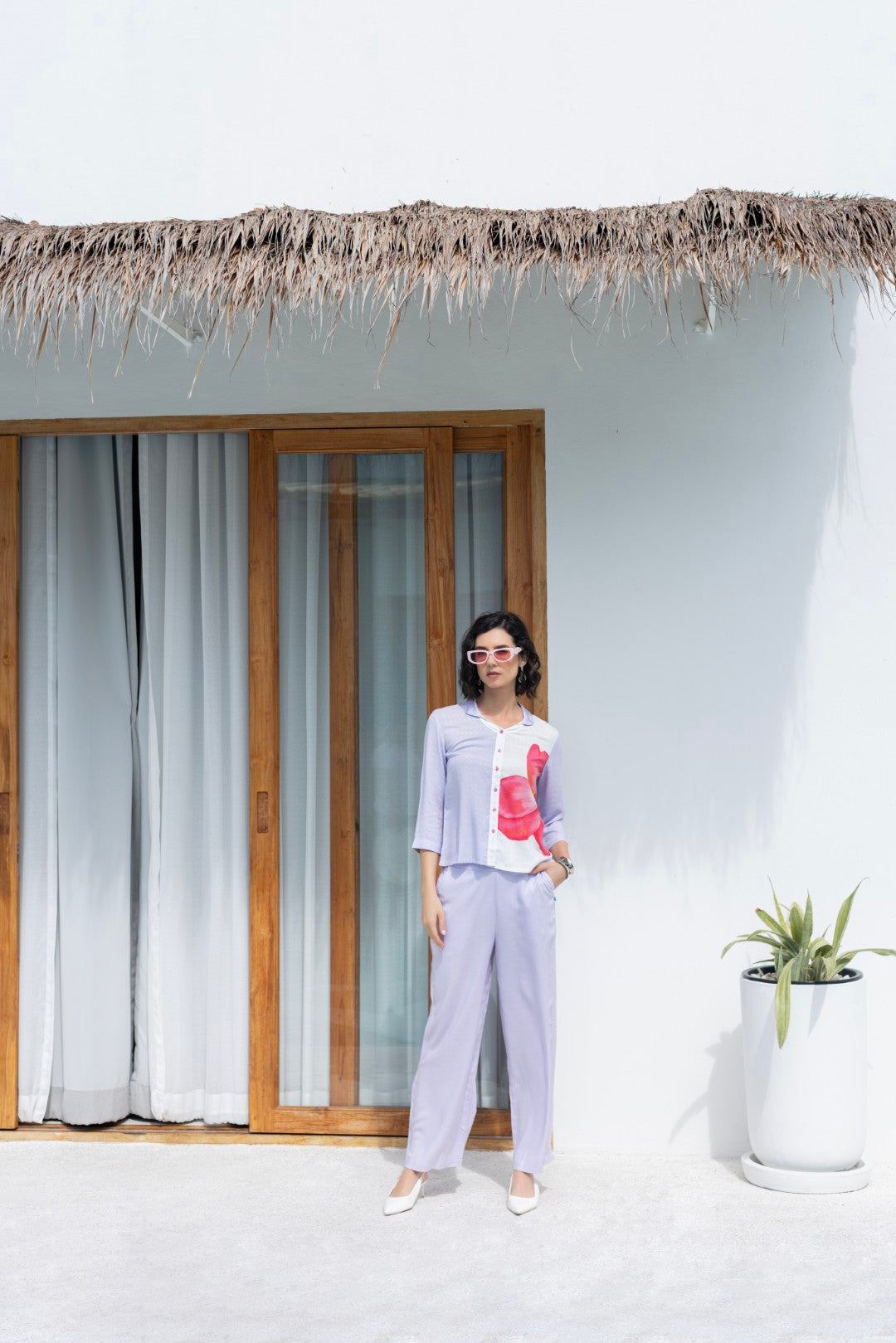 Flora Dobby Chest Print Lavender All-Day Attire - Co-Ord Set