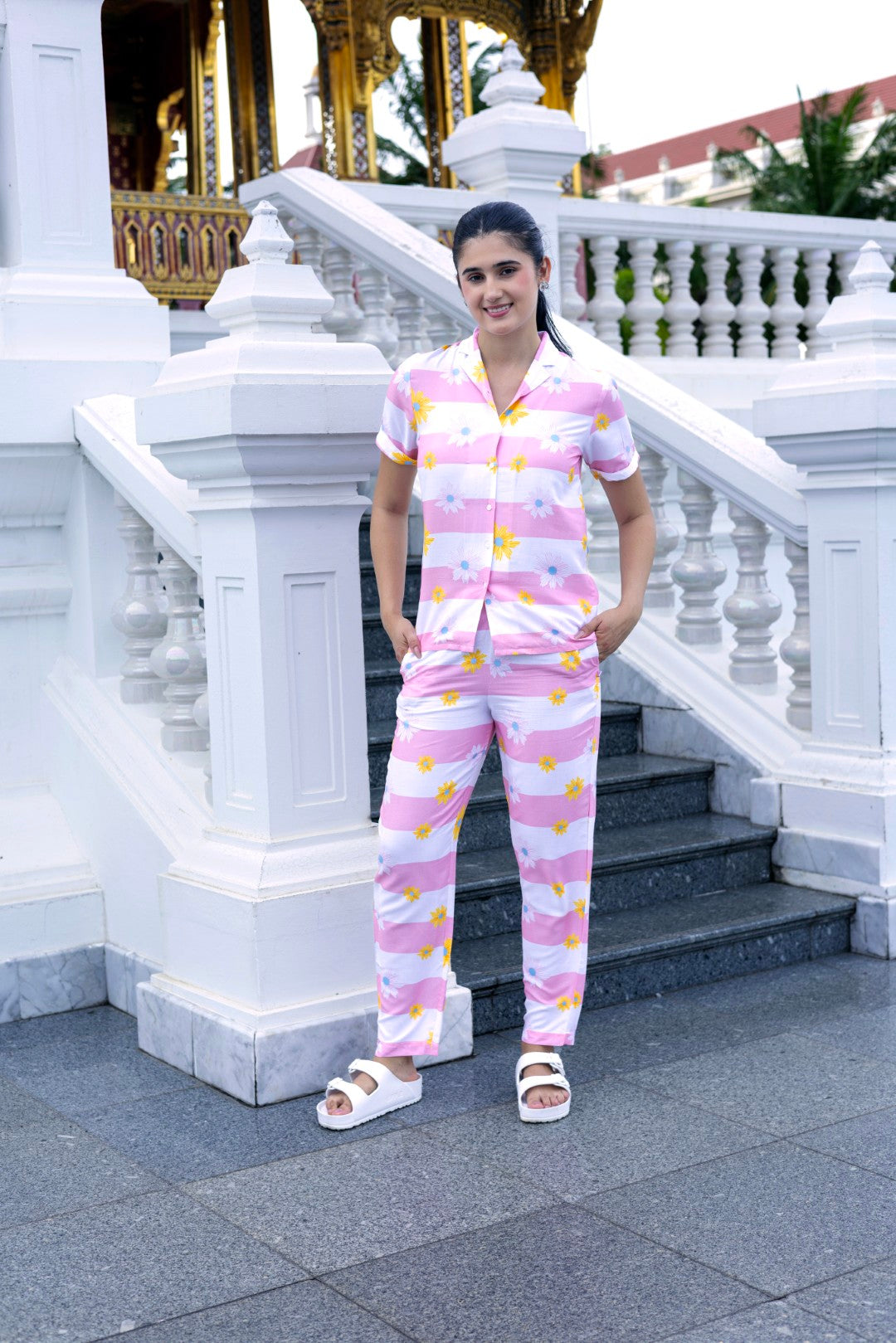 Rayon Aop Light Pink Lounge Wear Co-Ord Set