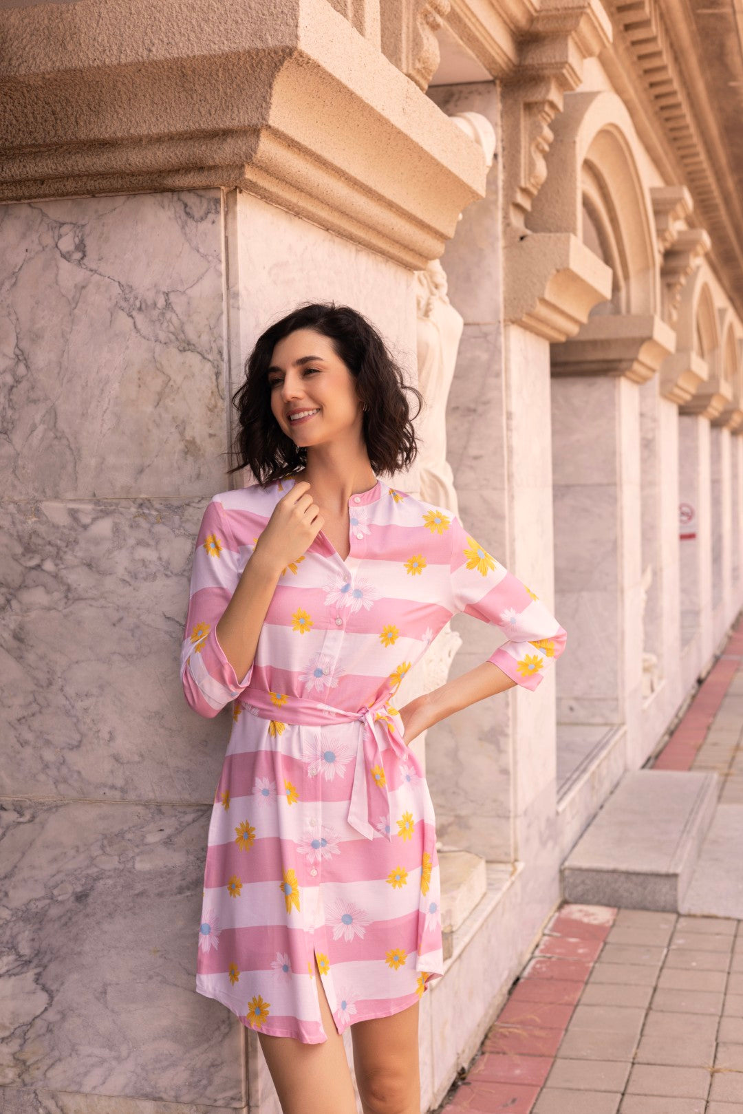 Rayon Aop Pink Dress