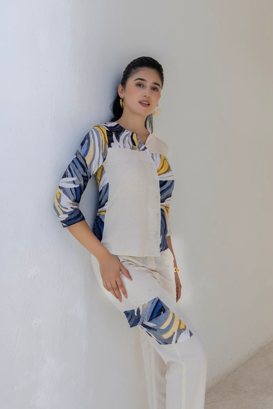 Rayon All Over Print Blue Lumiere Luxe-Premium Co-Ord Set