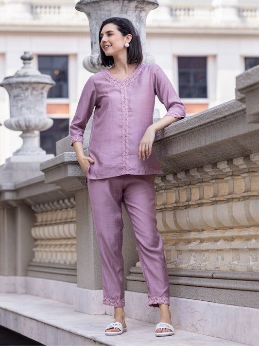 Liva Viscose Dusty Pink Solid Ethnic Set