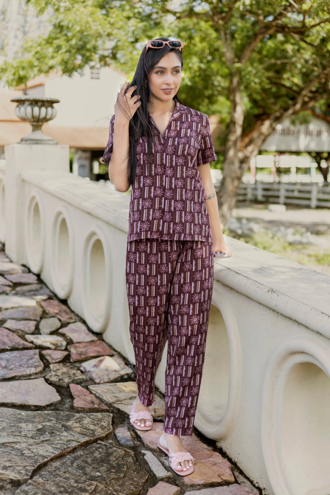 Viscose Blend All Over Print Coffee Pyjama Set