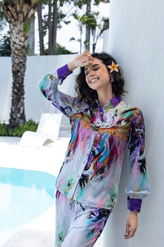 Rayon All Over Print Dark Lavender Lumiere Luxe-Premium Co-Ord Set