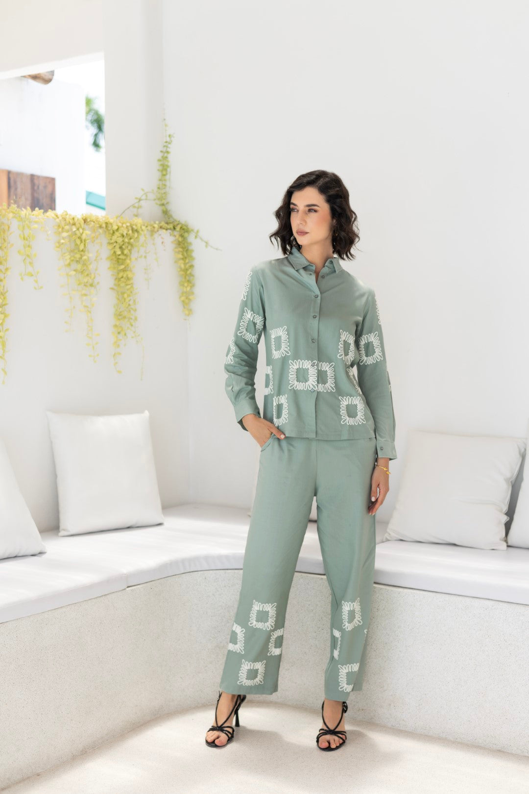 Rayon Chest Print Sterling Blue Lumiere Luxe-Premium Co-Ord Set