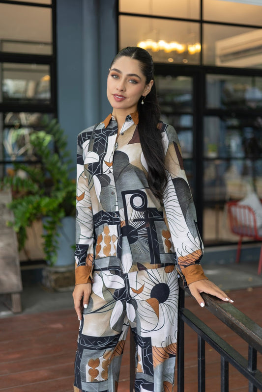Rayon All Over Print Brown Lumiere Luxe-Premium Co-Ord Set