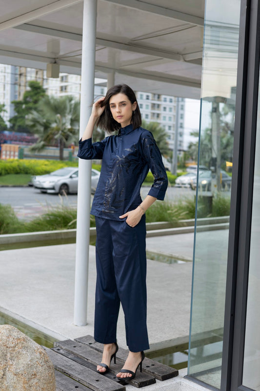 Cotton Chest Print Navy Co-Ord Set