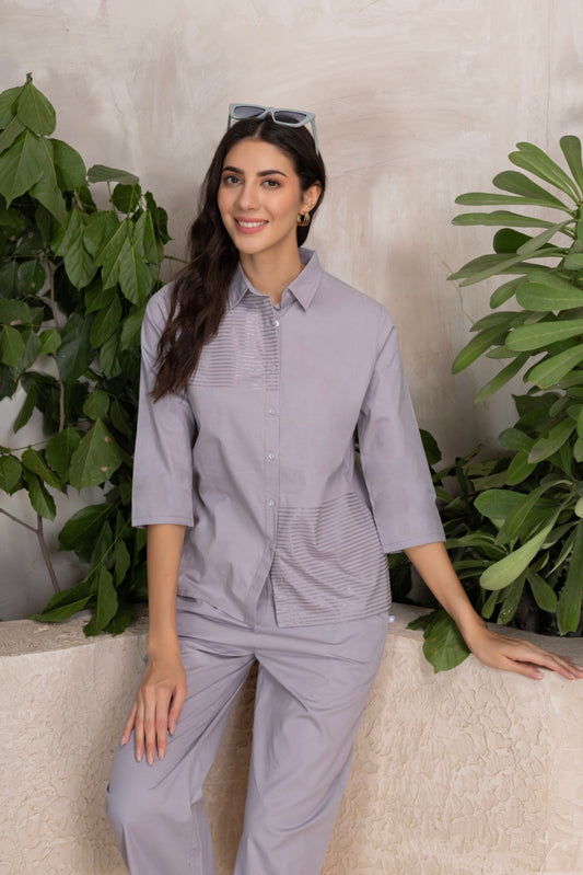 Poplin Chest Print Opal Grey Co-Ord Set