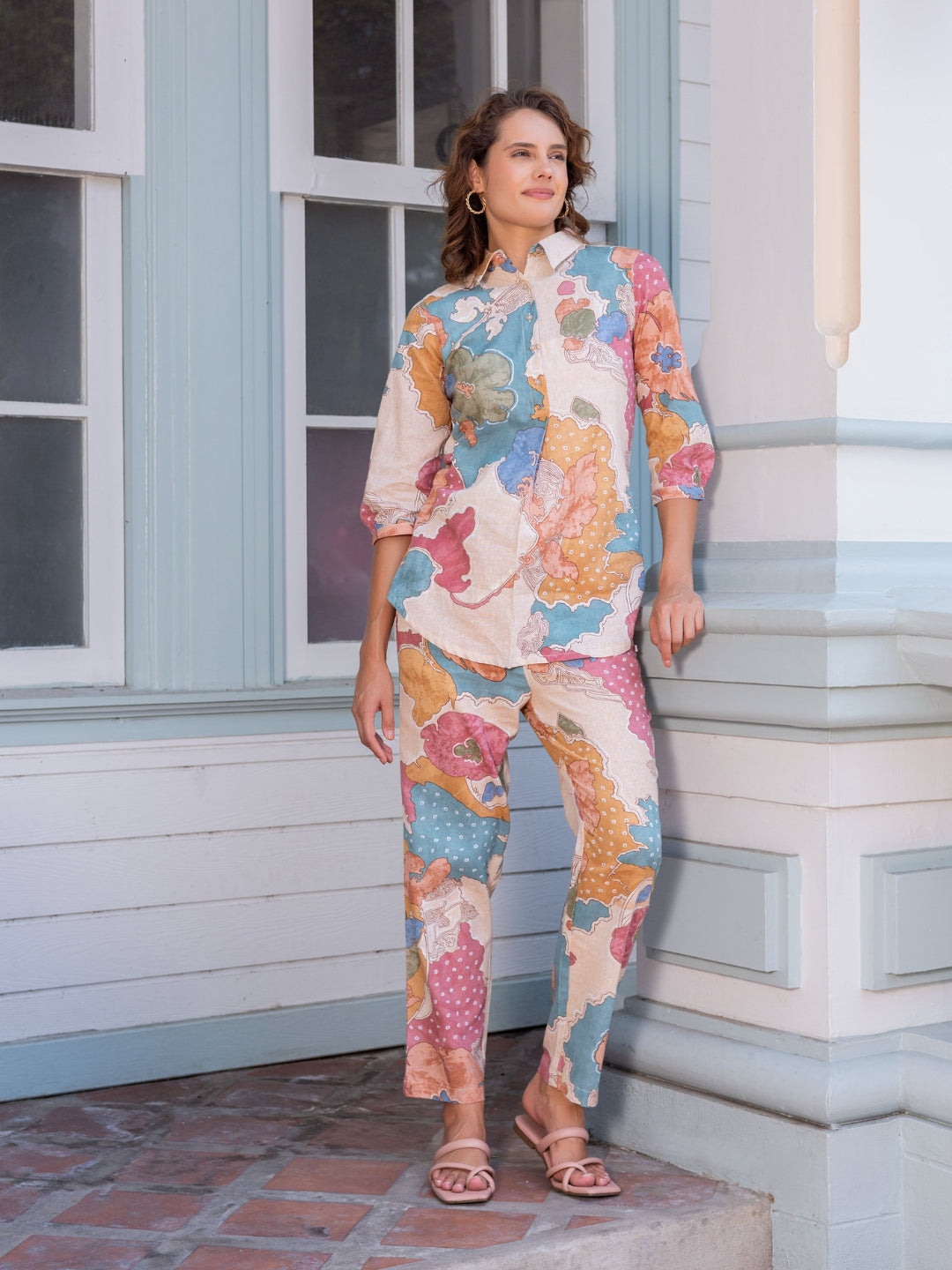 Cotton Linen Natural All Over Print Co-Ord Set