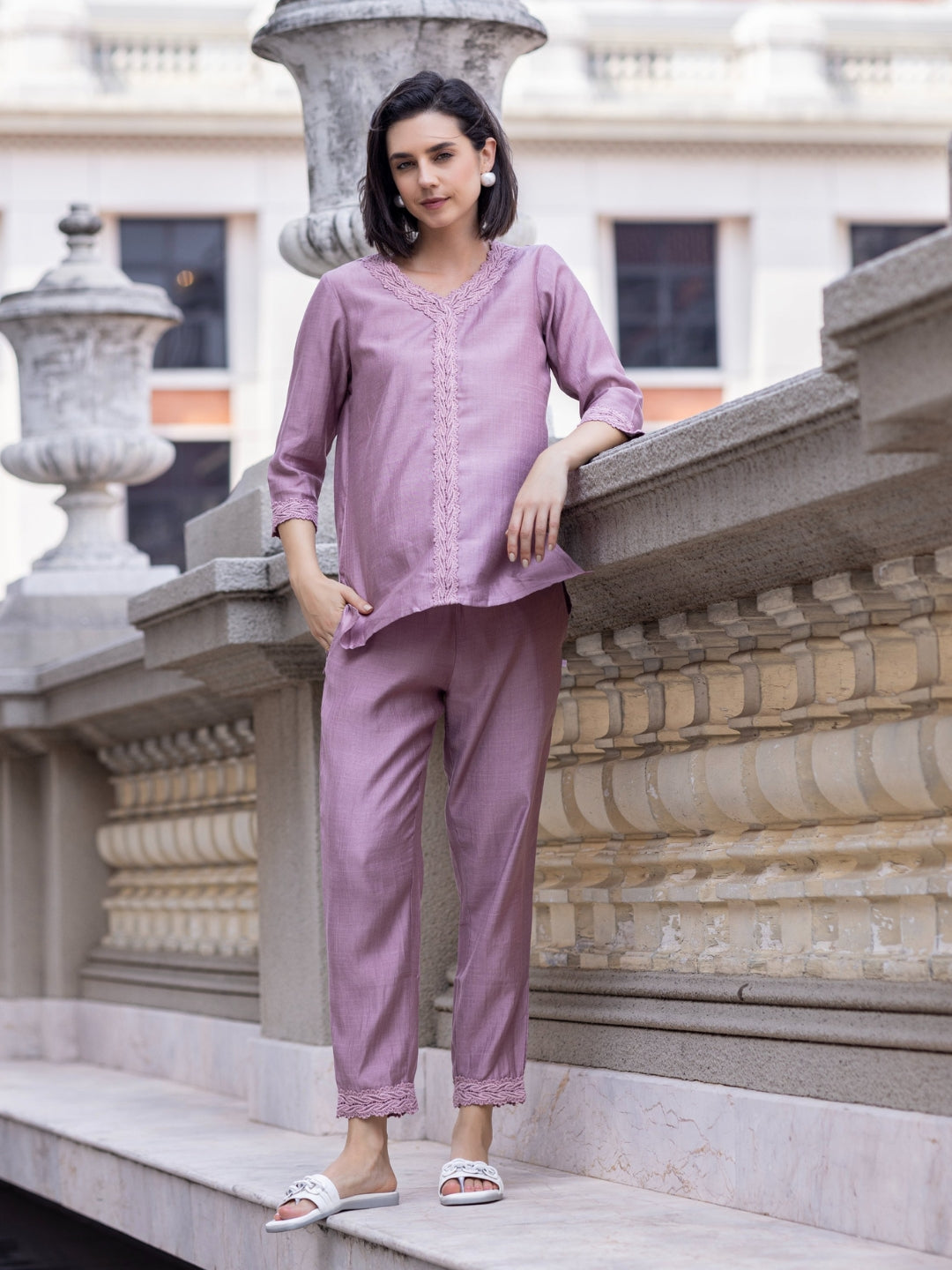 Liva Viscose Dusty Pink Solid Ethnic Set