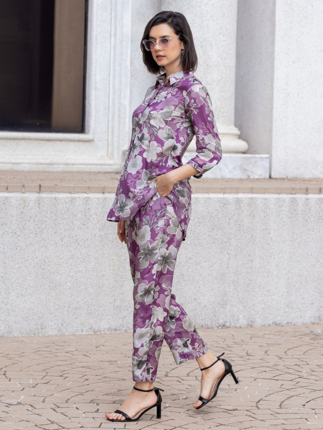 Paper Silk Sheen Purple All Over Print Co-Ord Set