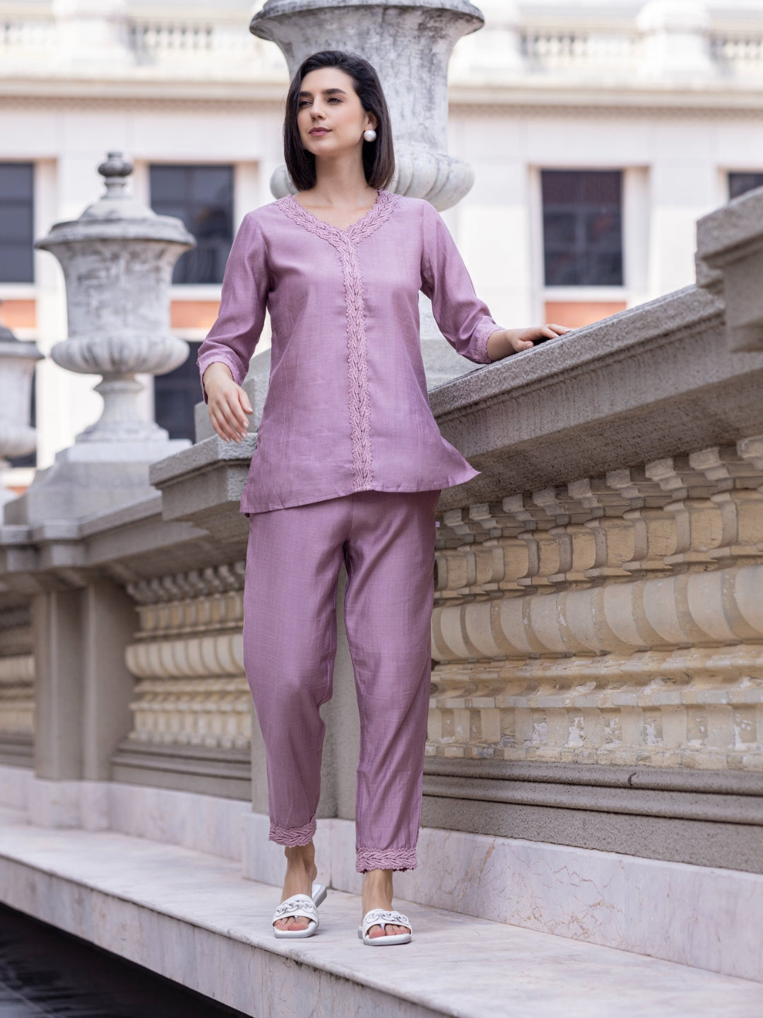 Liva Viscose Dusty Pink Solid Ethnic Set