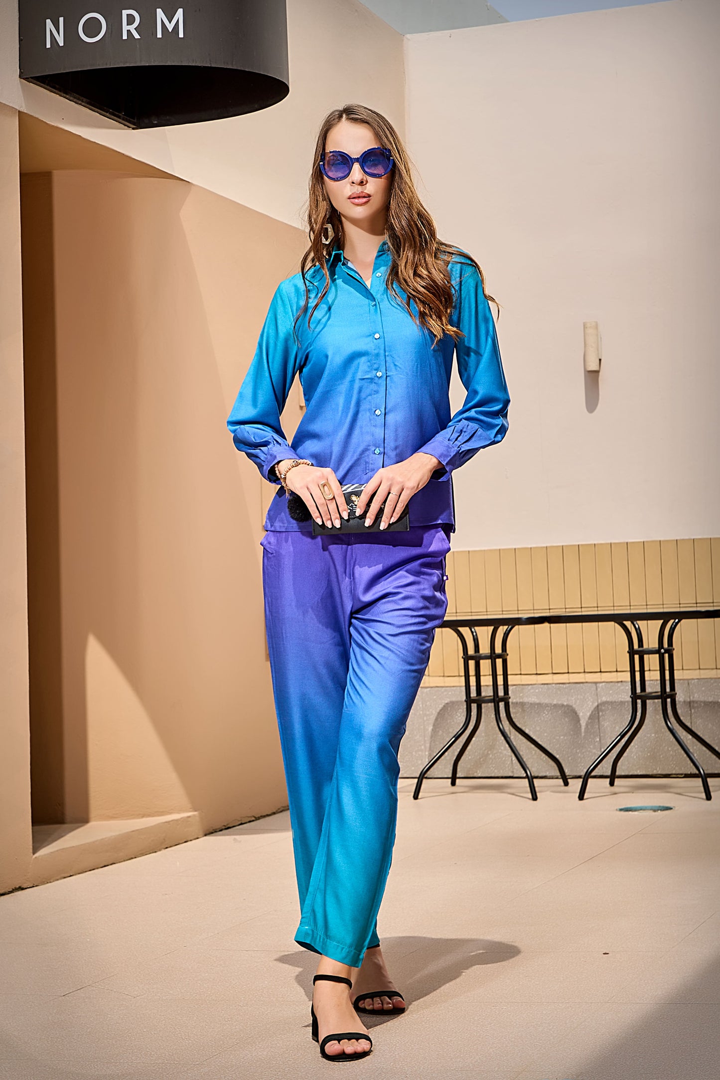 Rayon Digital Full Sleeves Blue Co-Ord Set