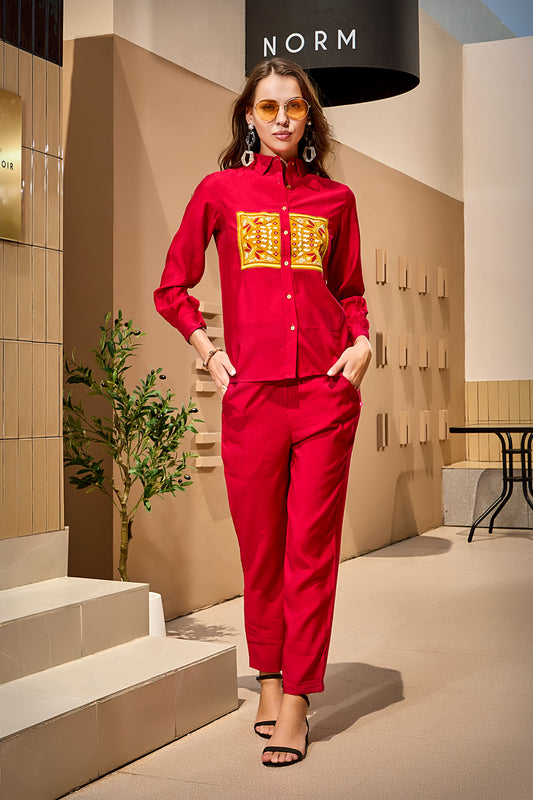 Luxe Silk Fuchsia Embroidery Co-Ord Set