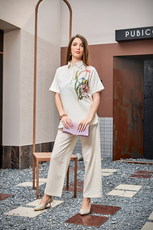 Cotton Flex Half Sleeves Kitty Bird Co-Ord Set