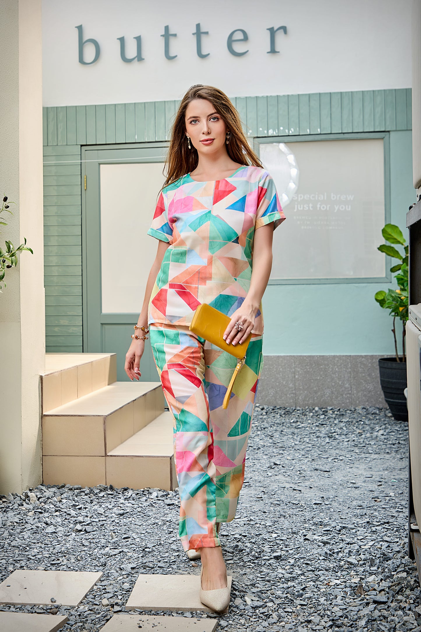 Poly Muslin Half Sleeves Multi Co-Ord Set