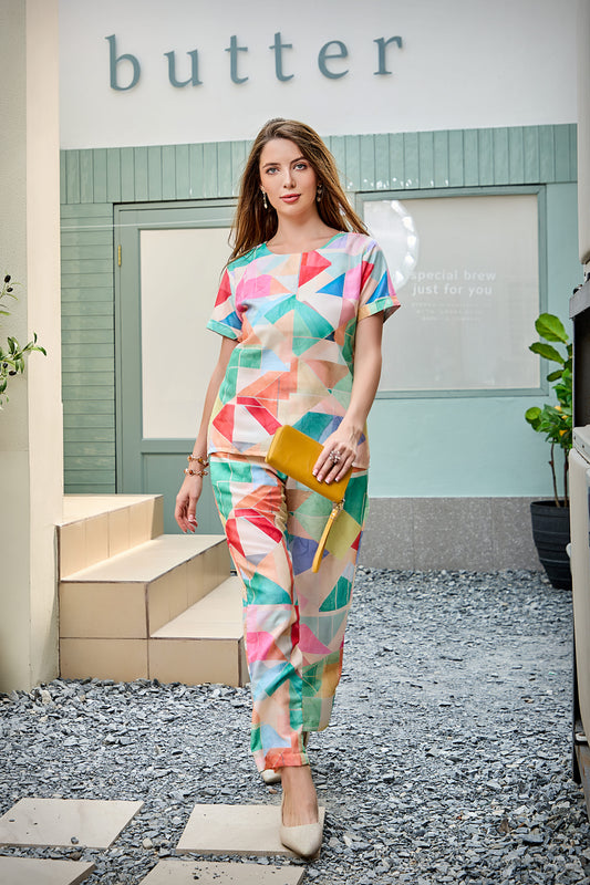 Poly Muslin Half Sleeves Multi Co-Ord Set