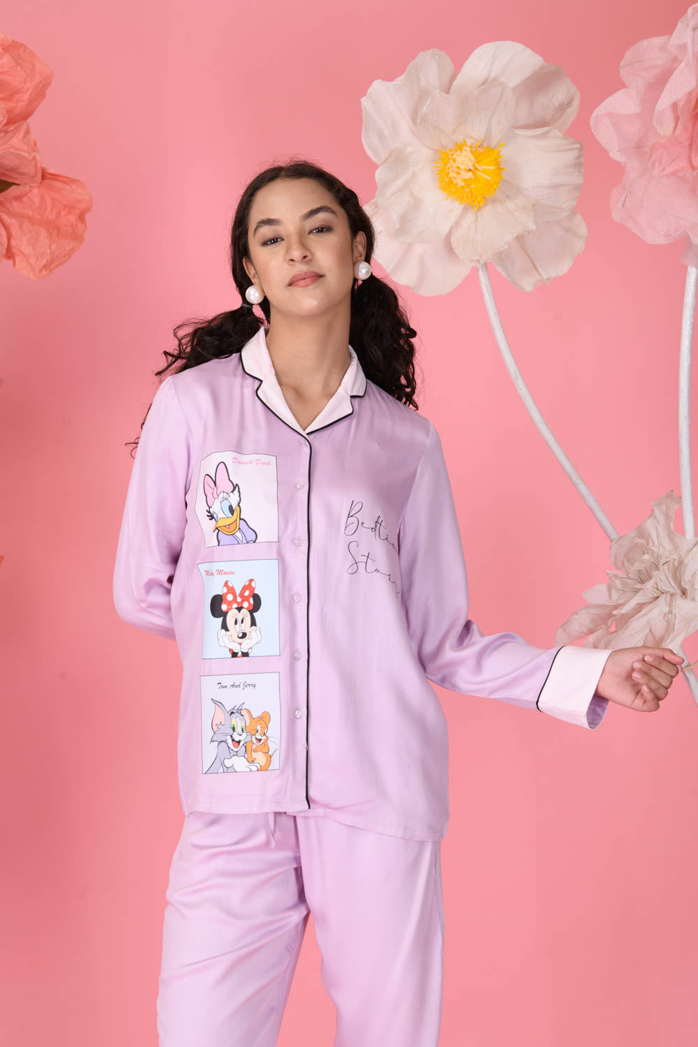 Armani Satin Three Quarter Sleeves Lavender Classic Pyjama Set